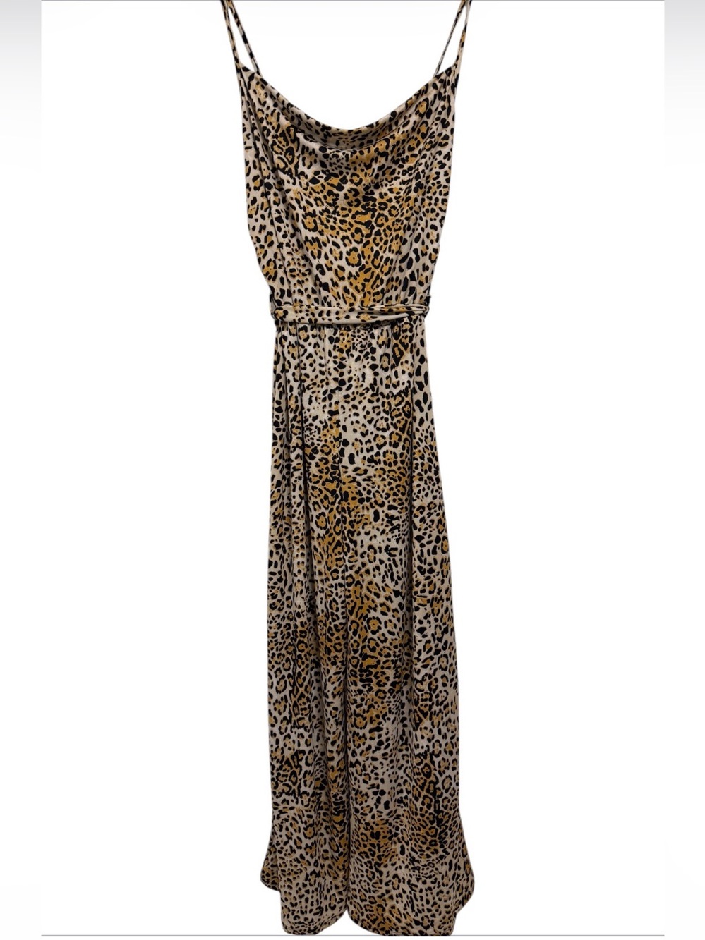 Leopard Print Cowl Neck Wide Leg Jumpsuit